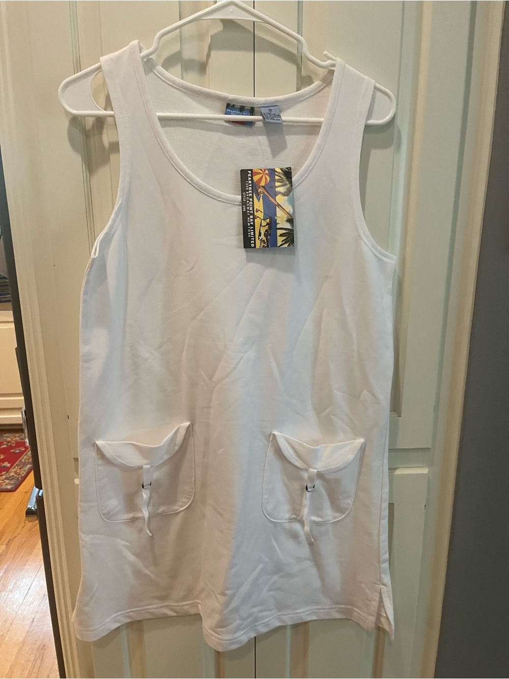 White Women's Swim Coverup with Front Pockets and Scoop Neck
